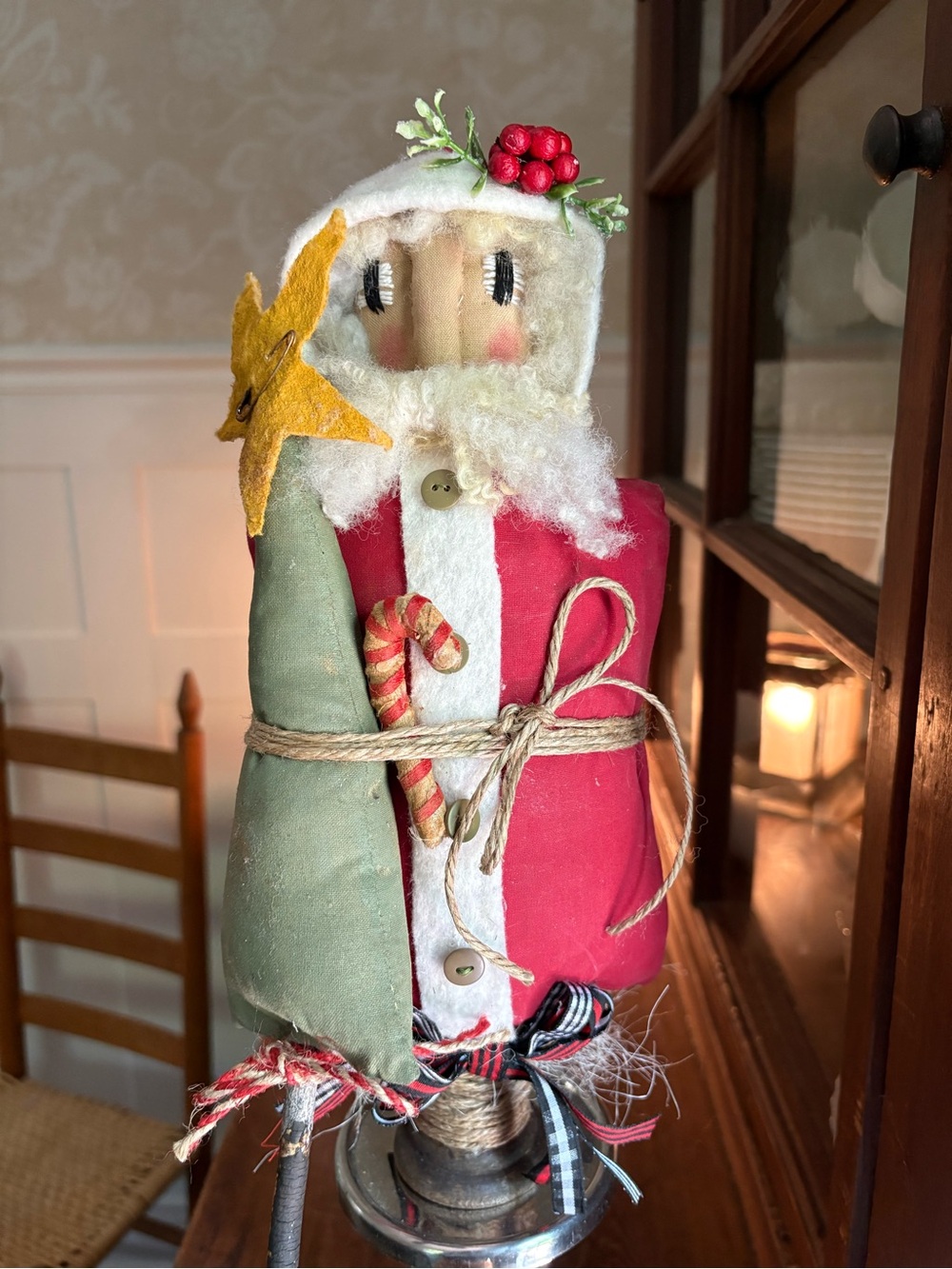 Handmade Red & Green Santa Holiday Tabletop Decor